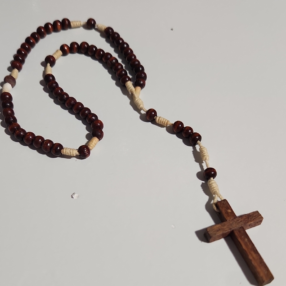 Wooden Beaded Cross Bracelet